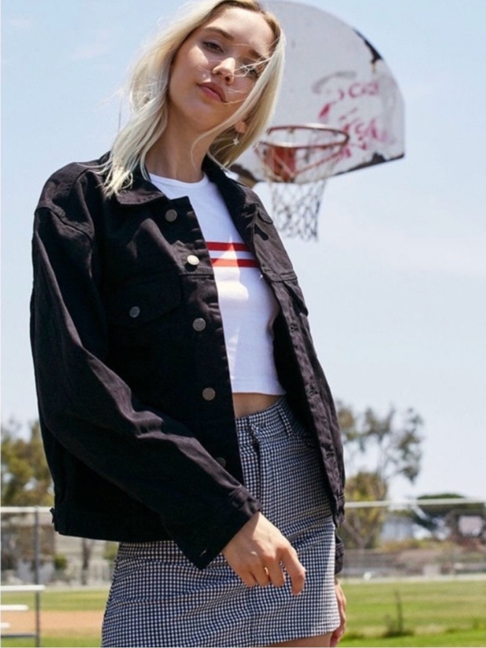 J GALT / BRANDY MELVILLE Kaylee Denim Jacket Distressed Black - EUC, Small